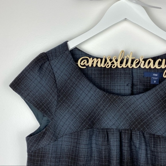 GAP Women’s Blue Black Plaid Short-sleeve A-Line Shift Mini Dress [Size XS] - Picture 8 of 14